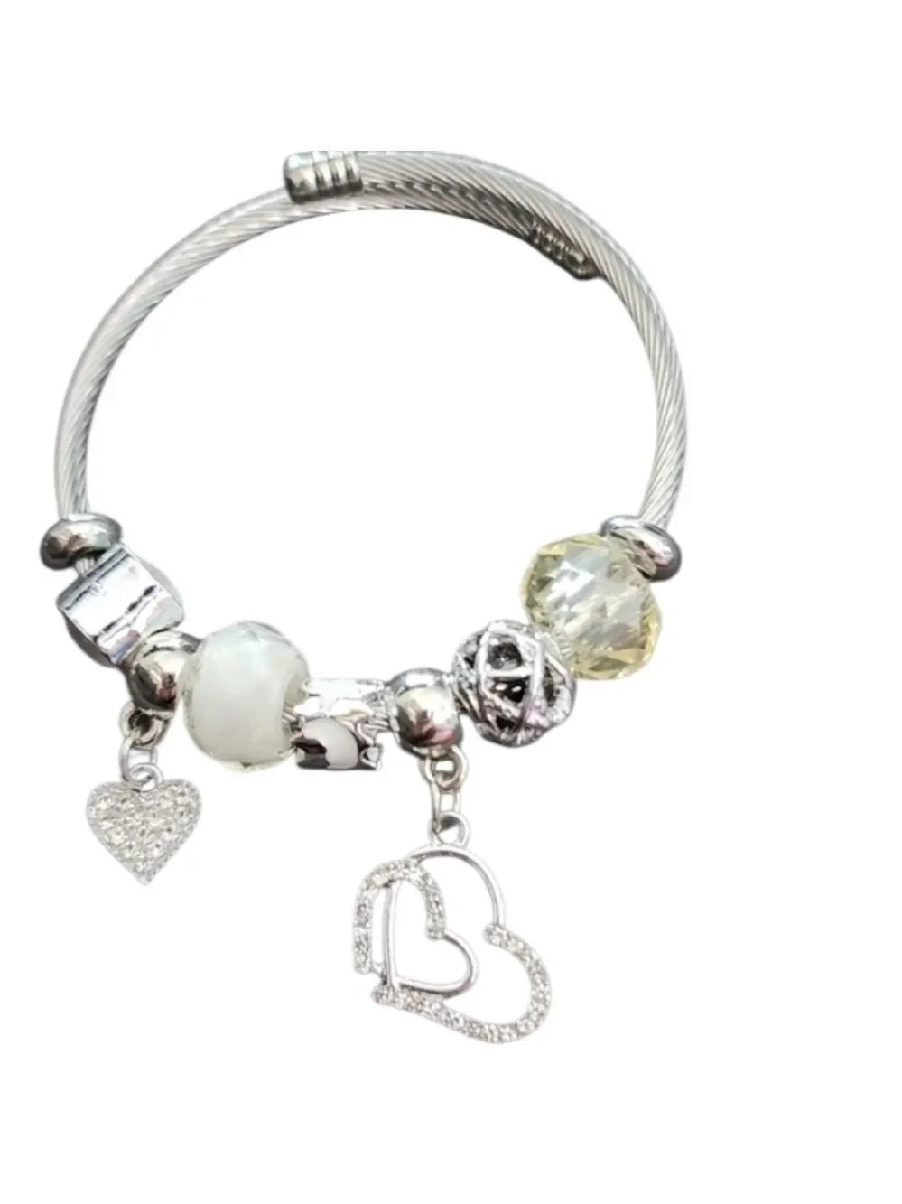 Silvertone Heart Charm Bracelet